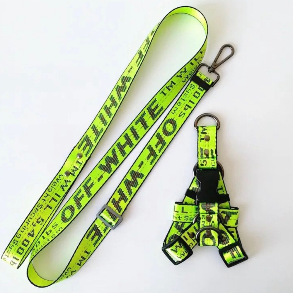 Fluorescent Green Off-White Harness & Leash
